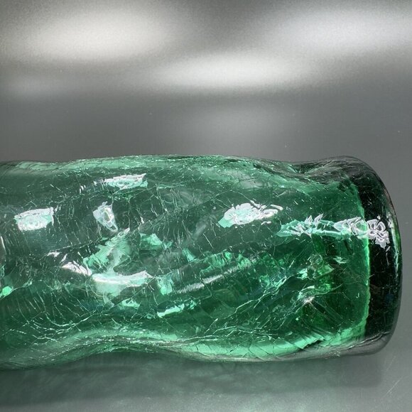 Crackle Green Glass Tumbler Pinched Dimpled Tumblers Cups Glasses Set 2 Vintage - Picture 3 of 13